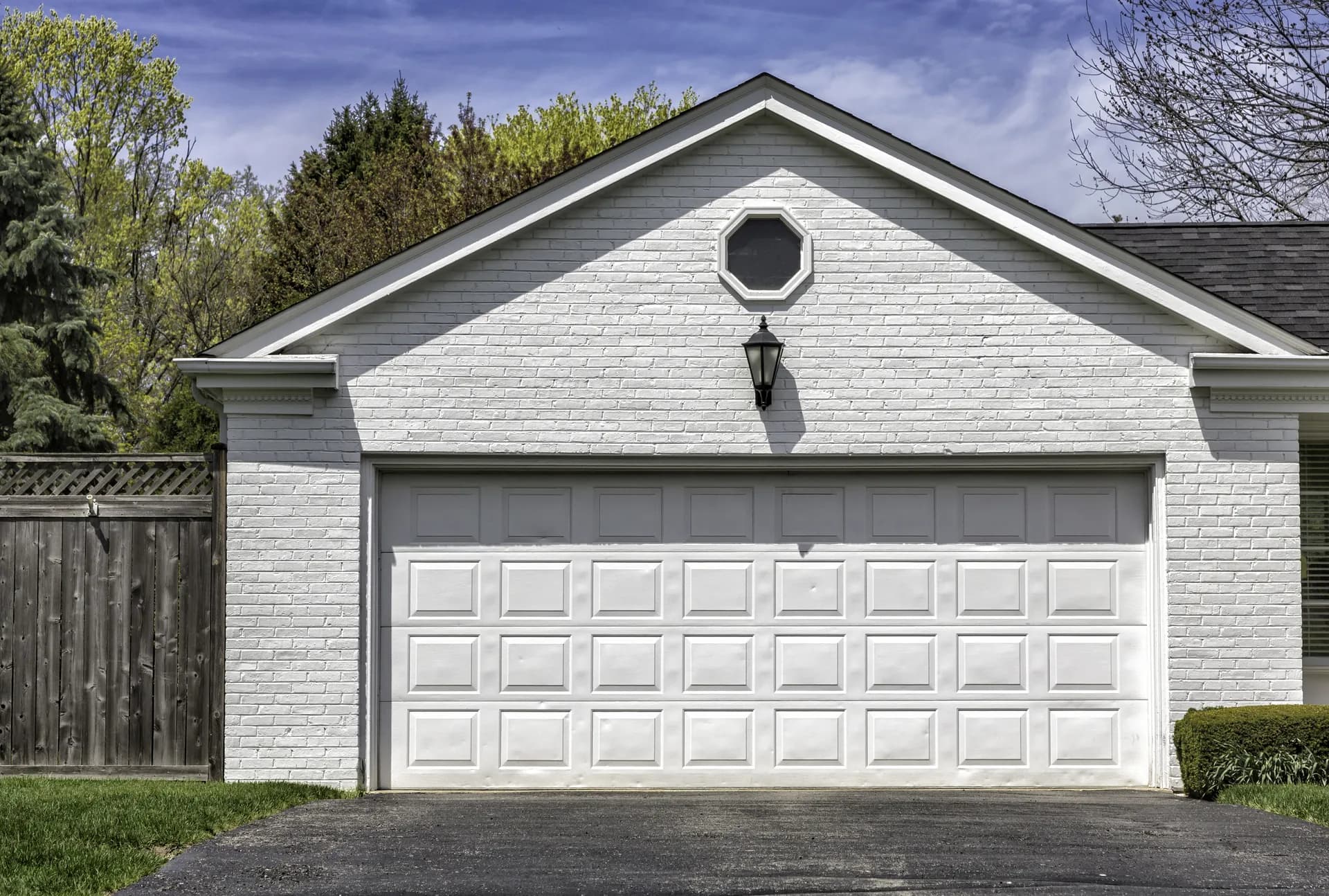 Clean white residential garage door